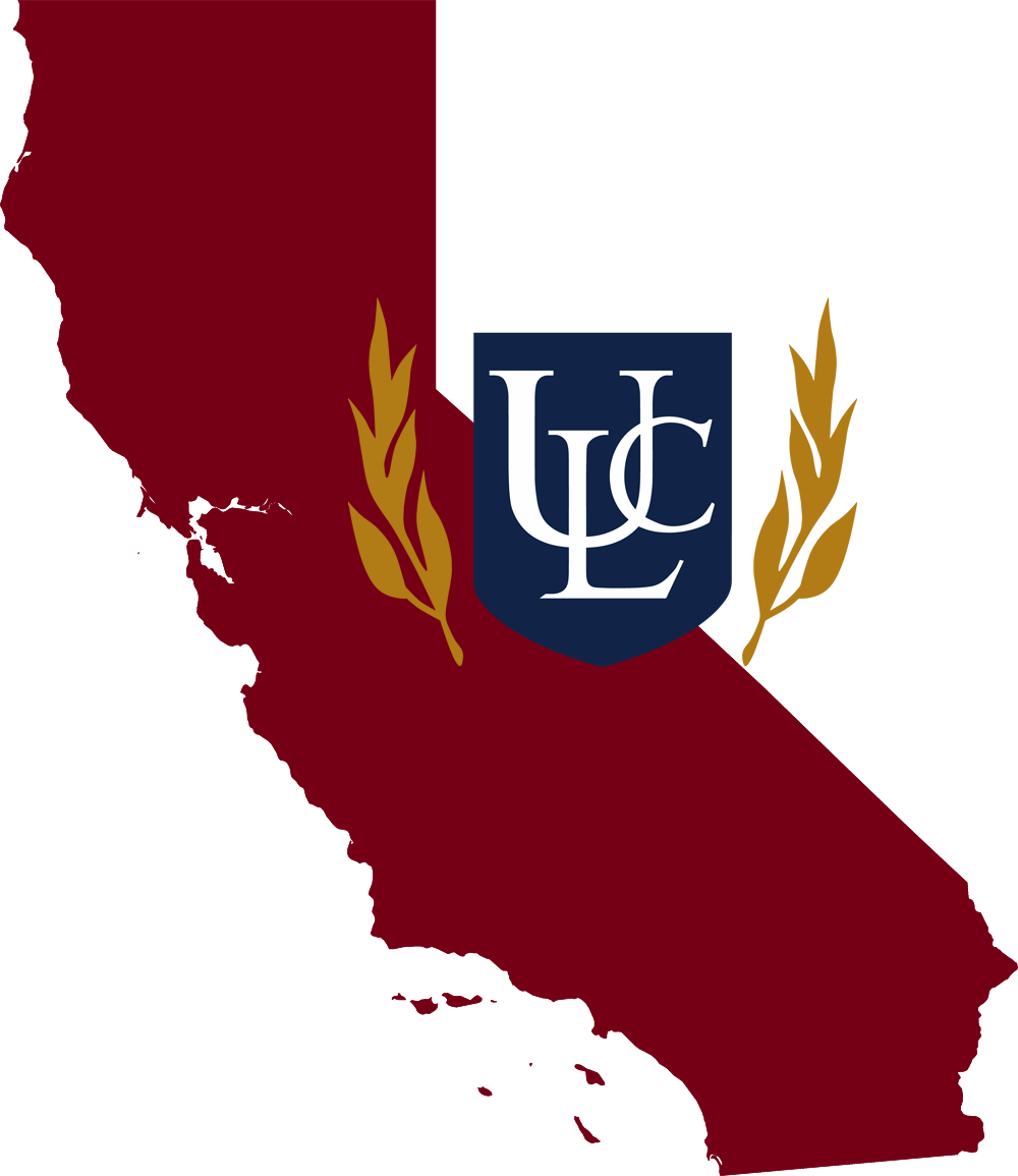 An outline of California with the ULC logo