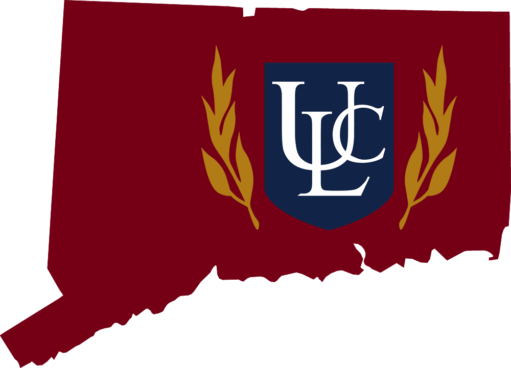 An outline of Connecticut with the ULC logo