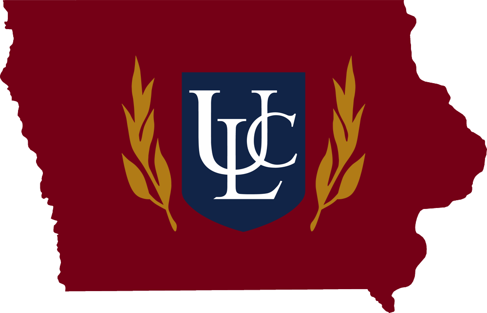 An outline of Iowa with the ULC logo