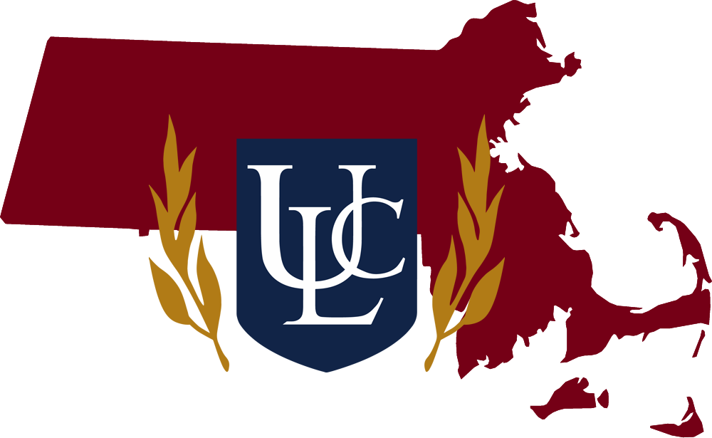 An outline of Massachusetts with the ULC logo