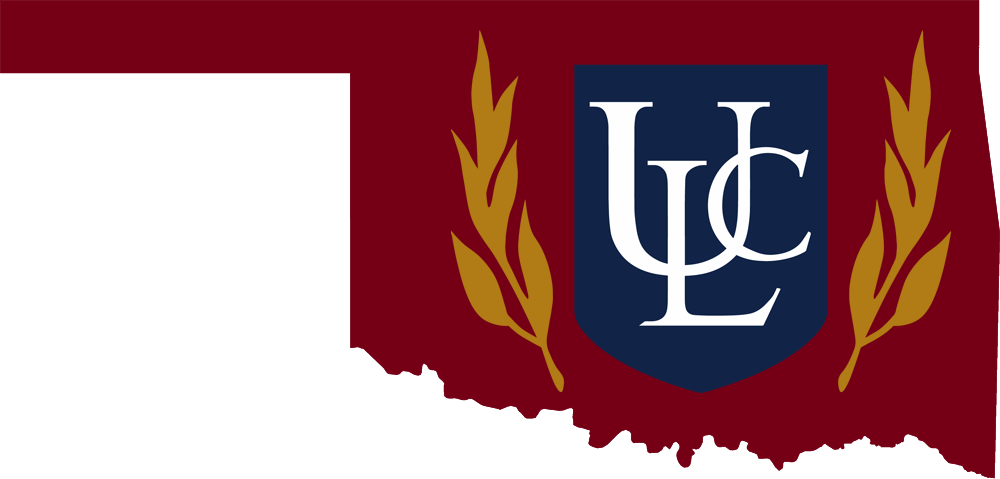 An outline of Oklahoma with the ULC logo