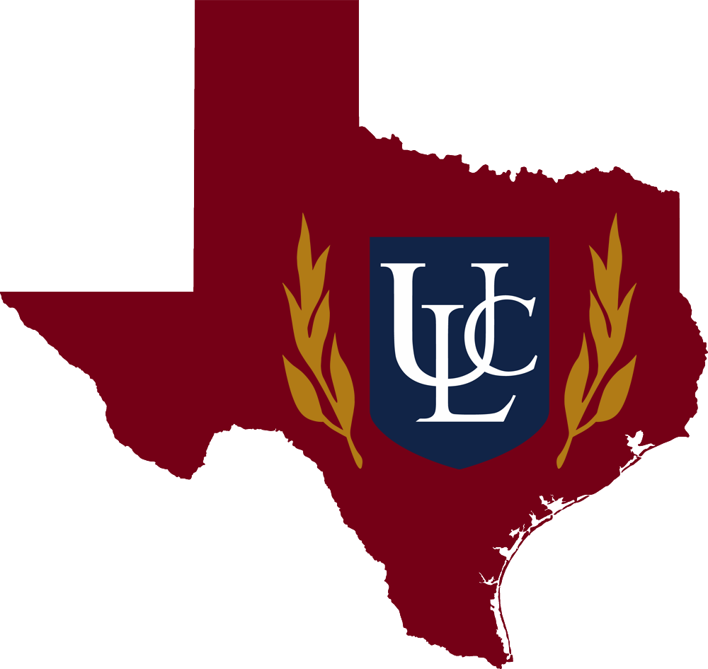 An outline of Texas with the ULC logo