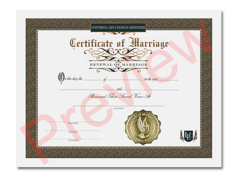 Certificate of Renewal Marriage