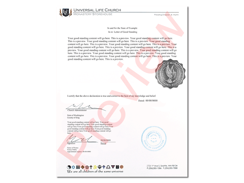 Certified Letter of Good Standing