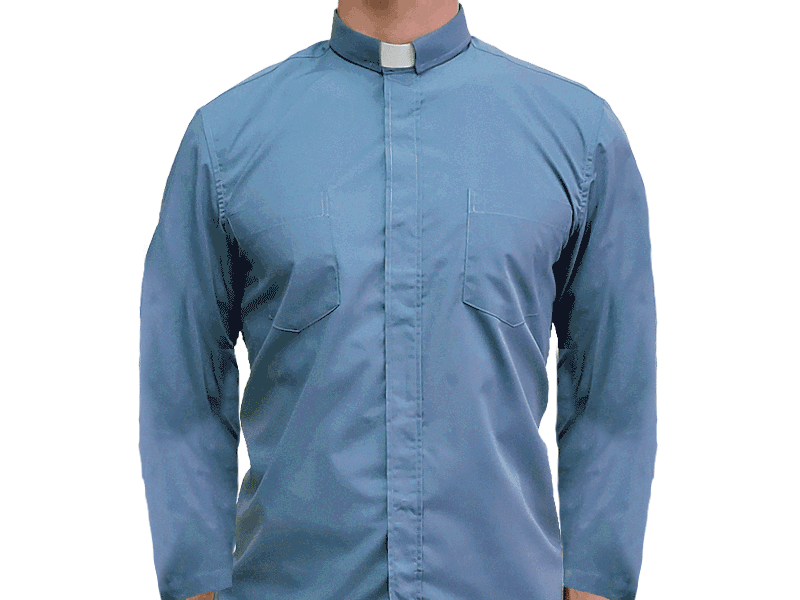 Blue White Long Sleeve Clergy Shirt