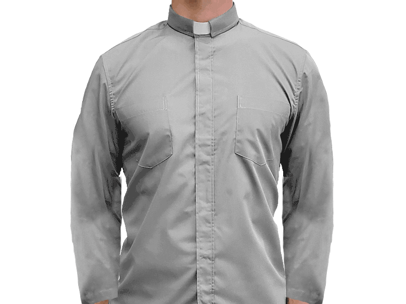 Gray White Long Sleeve Clergy Shirt