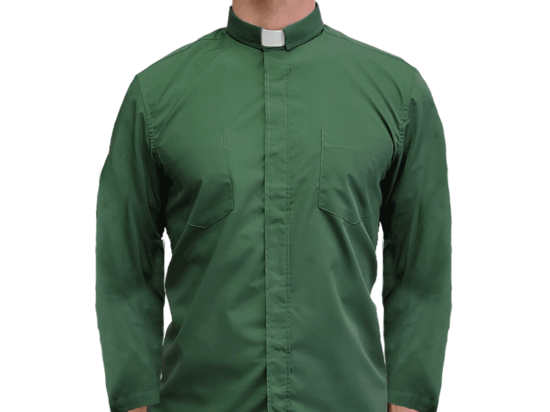 Green White Long Sleeve Clergy Shirt