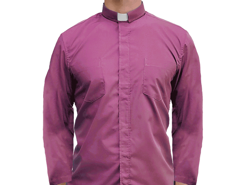 Purple White Long Sleeve Clergy Shirt