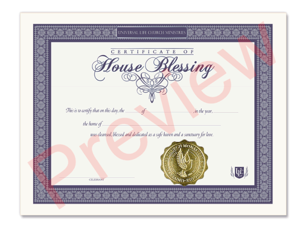 Certificate of House Blessing