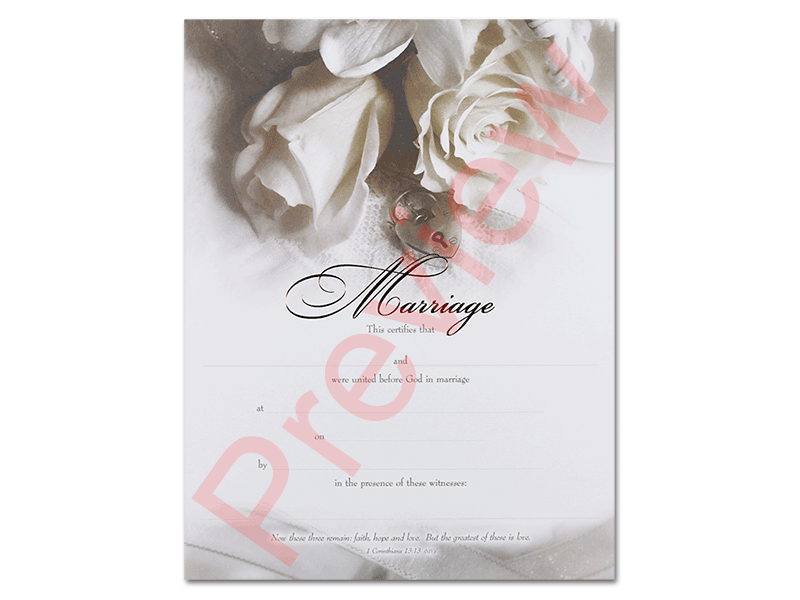 White Roses Wedding Marriage Certificate New 