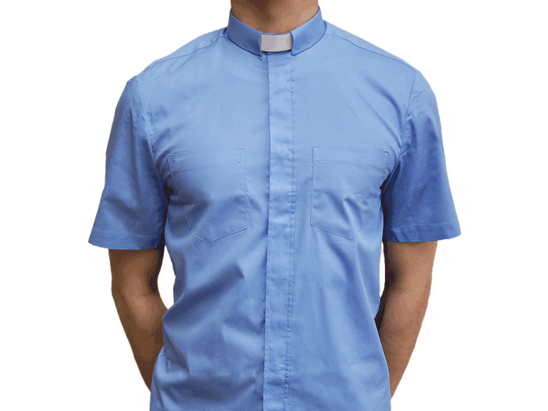 Blue Short-Sleeve Clergy Shirt