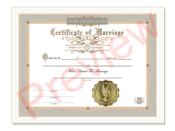 Perform and commemorate a wedding ceremony with this high-quality marriage certificate. The document is a wonderful gift for newlyweds honoring their big day.