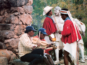 Tarahumara Indians preparing for a traditional celebration