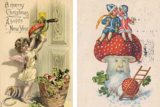 Holiday cards with mushrooms