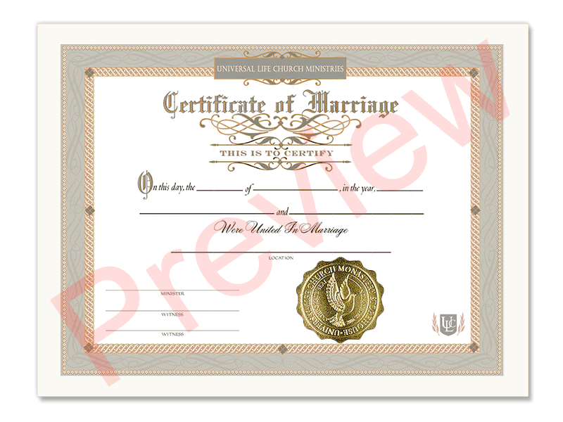 Certificate of Marriage  Universal Life Church